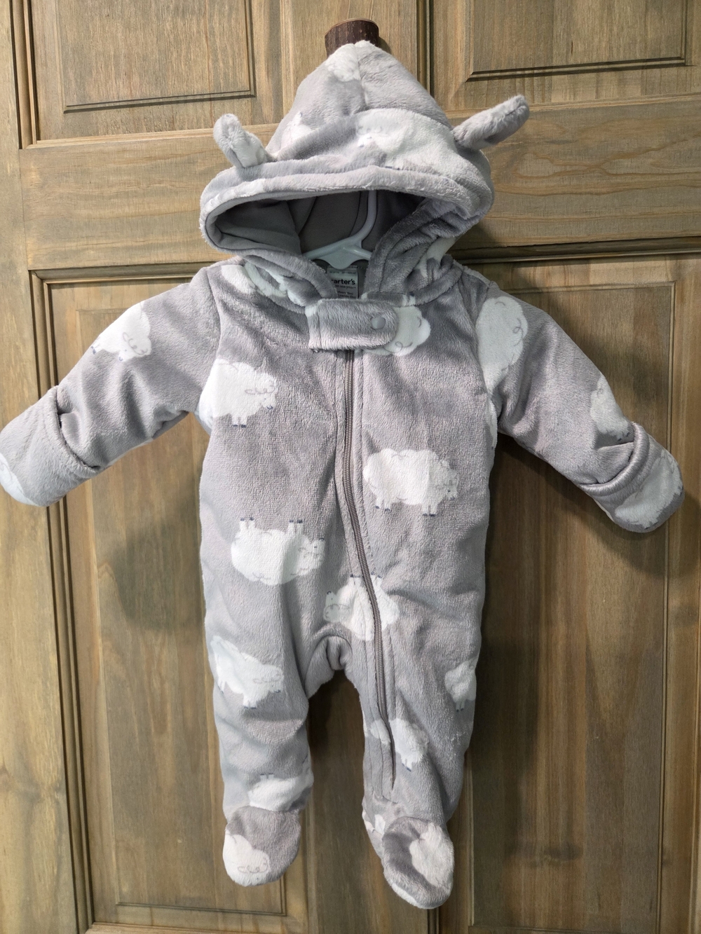 Carter's Gray & White Sheep Plush Hooded One-Piece